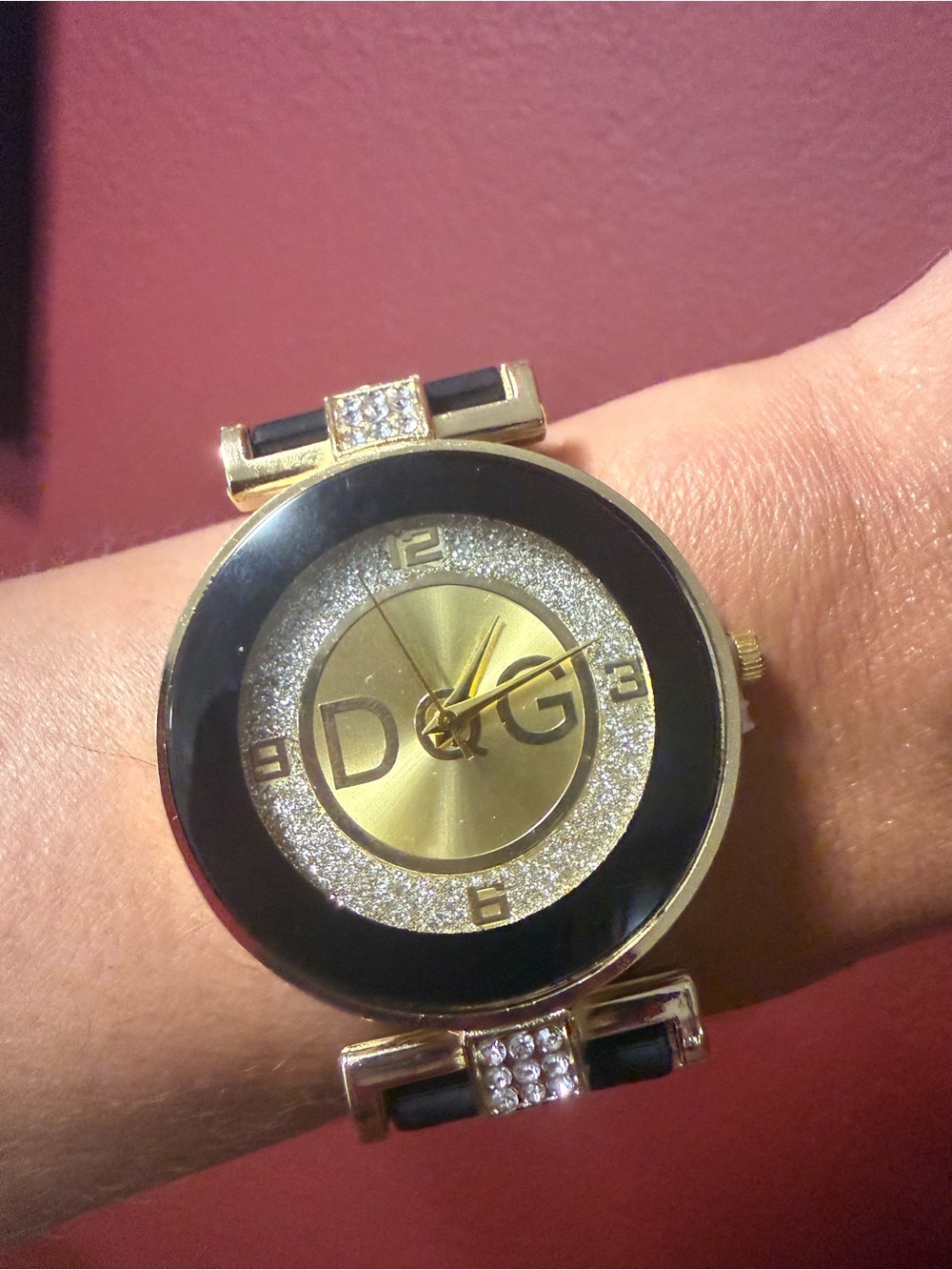D&G Gold and Black Women's Logo Watch with Crystal Accents